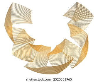 Design gold element for Flowing Lines, Textile Design, Interior, Home Decor, Beauty for Banner, Web-design, Presentation, package. Icon, Logo, and Background made of Circular Dots, Lines, and Spirals
