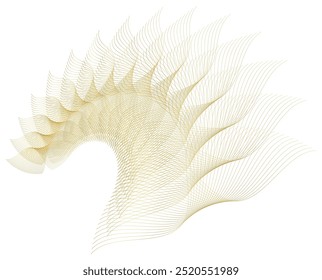Gold color.Design-Elemente. Welle von vielen funkelnden Linien. Abstrakter Kreis glüht wellenförmig auf weißem Hintergrund einzeln. Kreative Linie. Vektorgrafik EPS 10 Art Deco Stil für Hochzeit Einladung