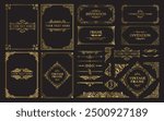 Design gold elements set, decorative flourish border corner and frame collection for invitation, menu and page decoration