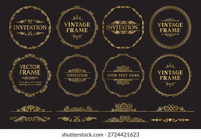 Conjunto de elementos de ouro de design, canto de borda floreado decorativo e coleção de quadros para convite, menu e decoração de página