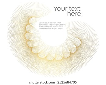 Design Golden element for Cosmetics, Skincare, Beauty, Wellness, Relaxation for Web-design, Banner, Brochure, package. Icon, Logo, and Background made of Circular Dots, Lines, and Spirals. Holyday