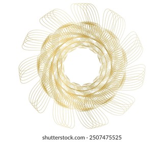 Design golden Wave Lines, spiral geometric for Jewelry, Fashion, Wedding, Beauty, Home Decor business. Icon, Logo, and Background made of Circular Dots, Lines, and Spirals. Branding Frame border
