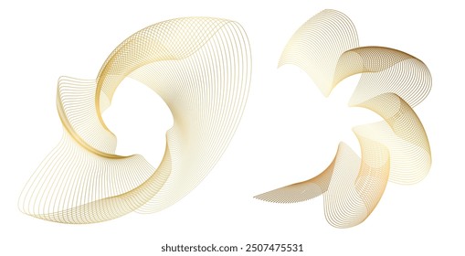 Design golden Wave Lines, spiral geometric for Jewelry, Fashion, Wedding, Beauty, Home Decor business. Icon, Logo, and Background made of Circular Dots, Lines, and Spirals. Branding Frame border