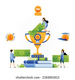 Design Of Graduate Students Hold Money For Further Education. Educational Scholarships For Outstanding Students. Illustration For Landing Page Website Poster Banner Mobile Apps Web Social Media Ads