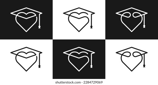 design graduation cap and love logo line icon vector illustration