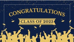 Design For Graduation Ceremony. Class Of 2023. Congratulations Graduates Typography Design Template For Shirt, Stamp, Logo, Card, Invitation Etc. Vector Illustration. 2023