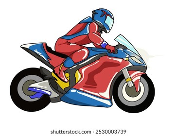 Design of a grand prix racing motorbike in red and blue. Perfect for stickers, icons, logos