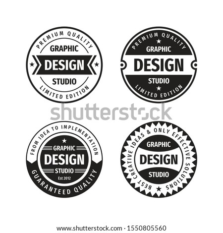 Design graphic badge logo vector set in retro vintage style. Premium quality, limited edition. Emblem template collection. 