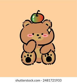 design graphic bear and appel vector art