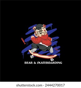 design graphic bear and skateboarding vector