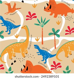 design graphic dinosaurus in garden vector