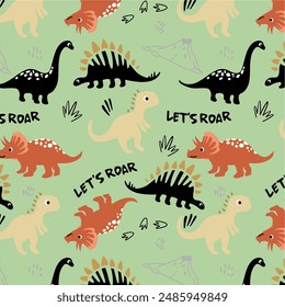 design graphic dinosaurus lets roar vector baground