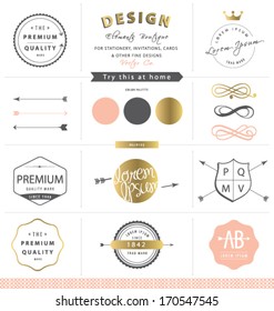 DESIGN GRAPHIC ELEMENTS. GOLD BRAND IDENTITY. For graphic design projects print , web, blog. Use as labels, stickers, brand and identity design such as logo.