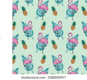 design graphic flamingos and pineapples full vector