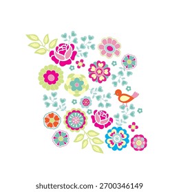 Diseño gráfico de flores y Vector de pájaros