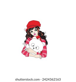 design graphic girl and cat vector art
