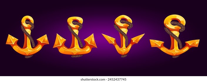 design; graphic; illustration; vector; sign; icon; symbol; cartoon; black Jack; game; gambling; golden; rope; brown; set; four; purple; anchor; clip-art; art; 