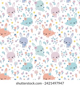 design graphic rabbit and flowers vector