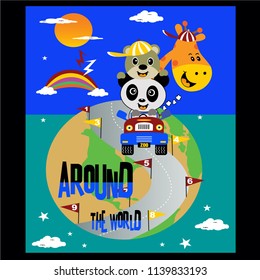 Design graphic vector cartoon illustration for kids t shirt
