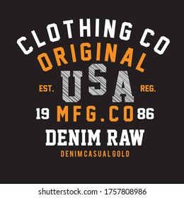 Diseño gráfico vectorial denim tipografía de USA para camiseta