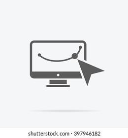 Design graphic work space icon. Graphic design workplace, technology and web design studio, graphic elements, computer drawing digital vector illustration. Vector shape on monitor with mouse cursor