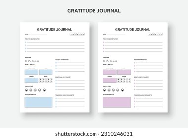 Diseño de la plantilla del diario de gratitud. Programador de autocuidado. Plantilla para un diario de atención. Diario de gratitud todos los días. 