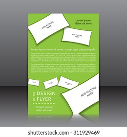 Design of the green flyer vector illustration whit place for pictures. Poster template for your business.