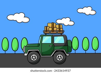 Design Green Jeep Car Cartoon Illustration