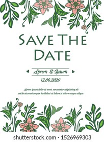Design green leaf flower frame, for concept ornament of card save the date. Vector