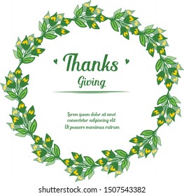 Design green leaves frame and colorful floral, for poster thanksgiving. Vector