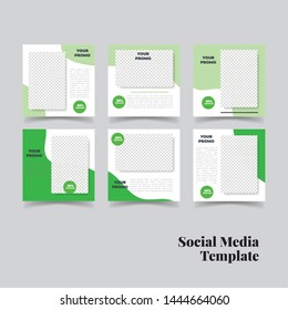 Design green square banners for social media with place for photo. Square templates for publications and advertising. Three social banner template