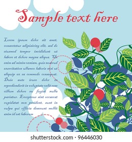 Design for greeting card with apple tree and clouds in spring/summer