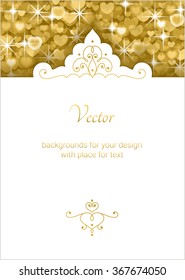 design of greeting card, certificate, invitation and etc with place for text and gold glitter texture, vector 