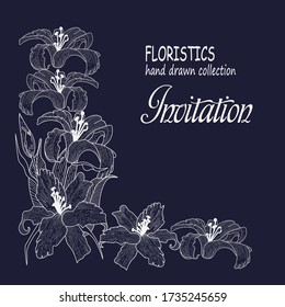 design of a greeting card with lily flowers, can be used as an invitation card for a wedding, birthday and other celebrations. Declaration of love. Vector art illustration