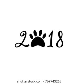 Design for greeting card with paw print. Chinese calendar. Vector illustration.