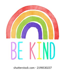 Design for greeting card, postcard, poster or banner. Positive quotes with rainbow.