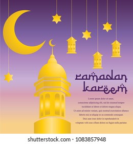 design greeting card ramadan kareem, mosque and moon star vector background
