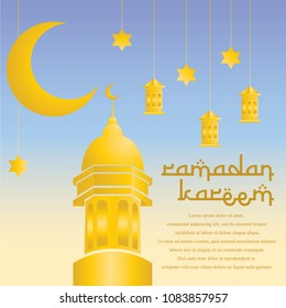 design greeting card ramadan kareem, mosque and moon star vector background