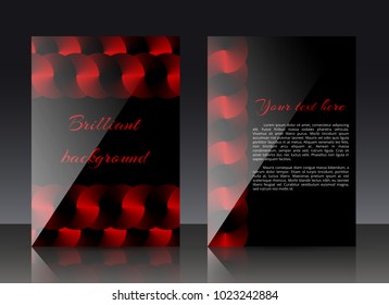 Design greeting card with shiny red discs and a metallic conical texture