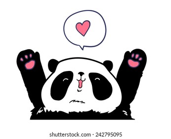 design greeting card for valentine's day. panda. heart. black and white bear. vector. illustration