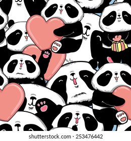 design greeting card for valentine's day. panda. heart. black and white bear. vector. illustration. panda seamless. happy birthday package