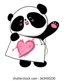 design greeting card for valentine's day. panda. heart. black and white bear. vector. illustration. 