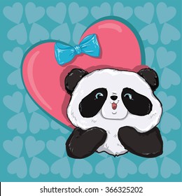 design greeting card for valentine's day. panda. heart. black and white bear. vector. illustration. 