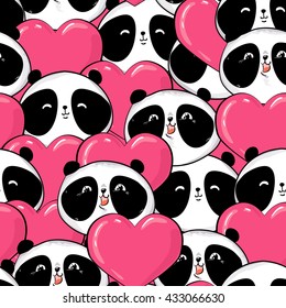 design greeting card for valentine's day. panda. heart. black and white bear. vector. illustration. panda seamless. 