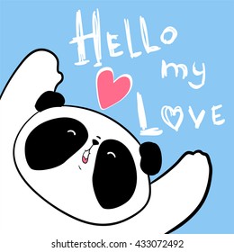 design greeting card for valentine's day. panda. heart. black and white bear. vector. illustration