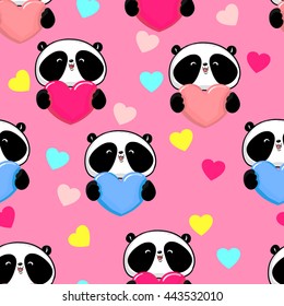 design greeting card for valentine's day. panda. heart. black and white bear. vector. illustration. panda seamless.
