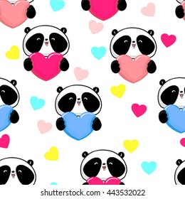 design greeting card for valentine's day. panda. heart. black and white bear. vector. illustration. panda seamless.