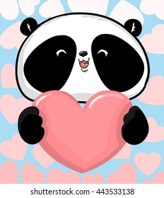 design greeting card for valentine's day. panda. heart. black and white bear vector. illustration