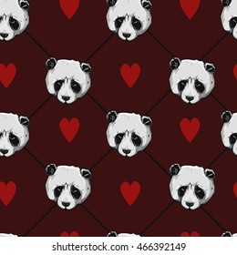 design greeting card for valentine's day. Gift wrapping paper. Seamless. panda. Heart. seamless