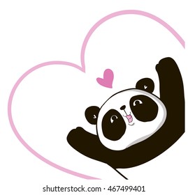 design greeting card for valentine's day. panda. heart. black and white bear. vector. illustration